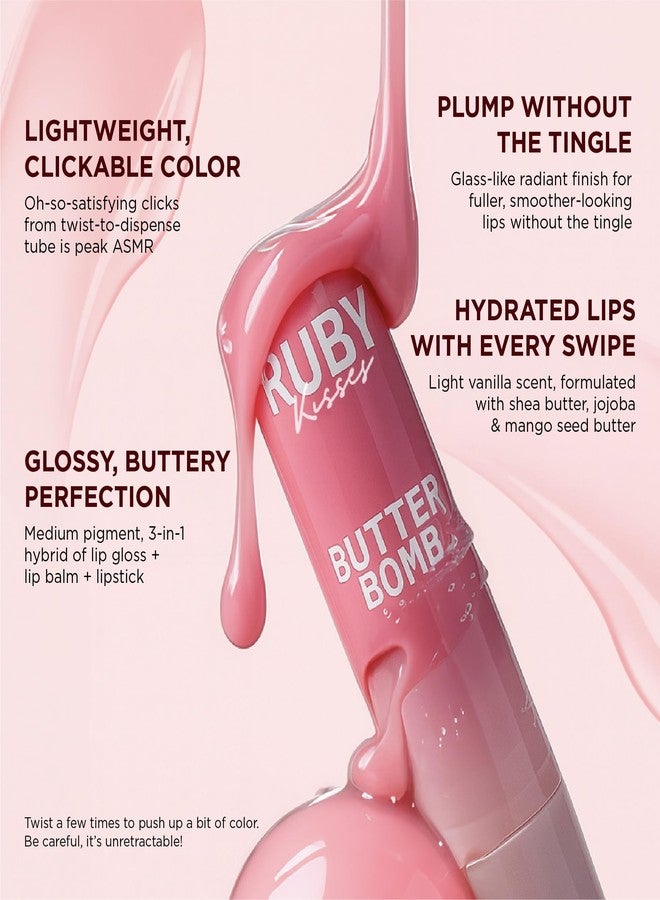 Ruby Kisses Butter Bomb Lip Balm, High Shine Tinted Lip Gloss, Ultra Hydrating Melting Lipstick With Shea Butter for Plumped Look, Lightweight Buildable Color With Glowy Glass Finish (Lava Cake) - Image 2
